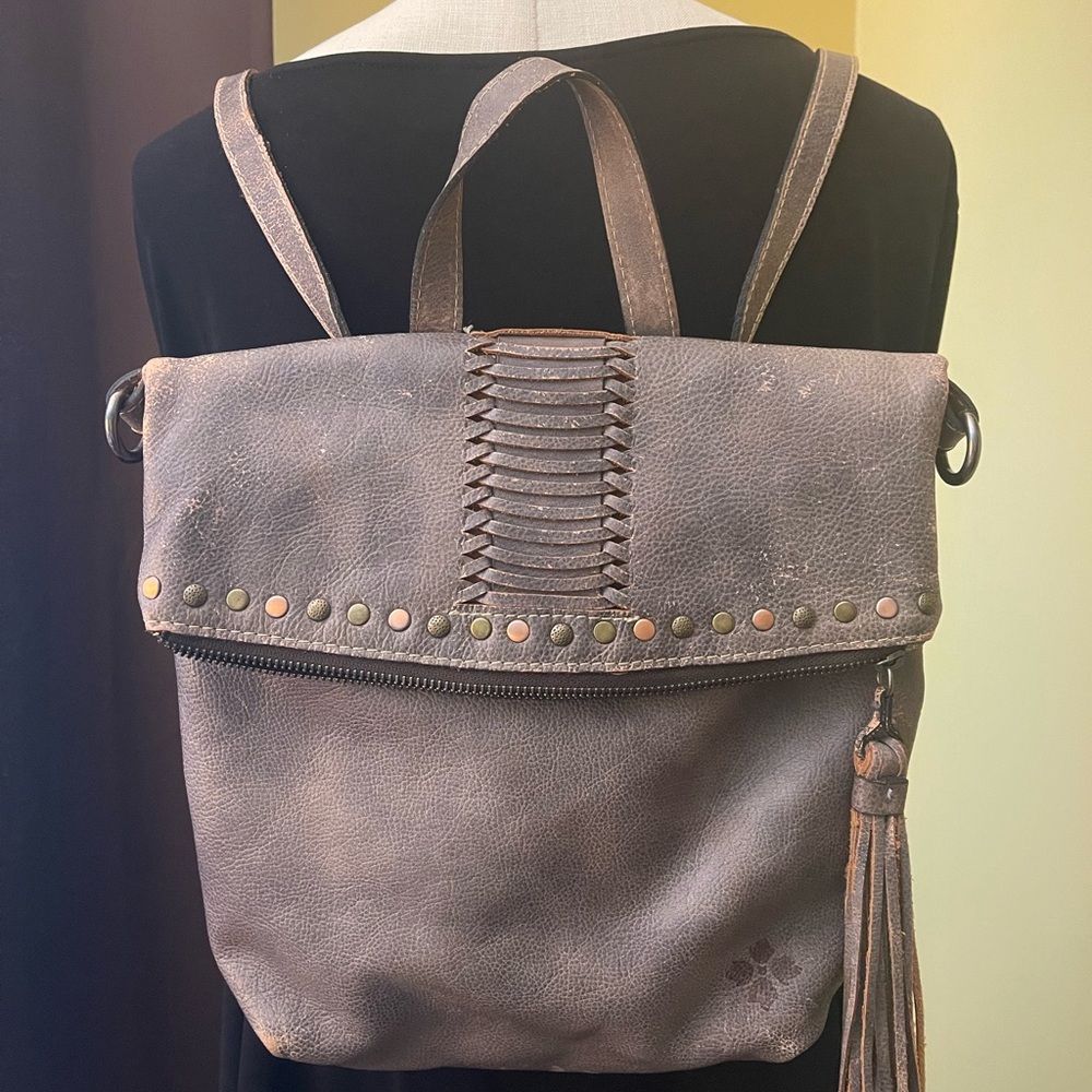 EUC Patricia Nash Luzille Convertible Backpack Gray Distressed Leather